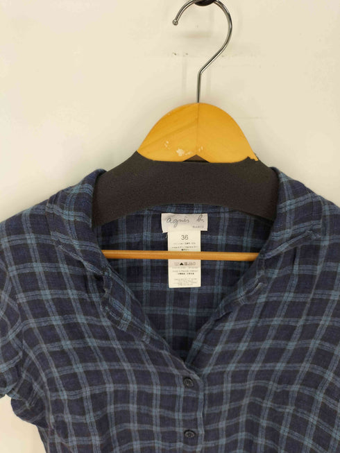 アニエスベー agnes b. PARIS サンライズ期 白タグ チェック リネン シャツ レディース JPN:36