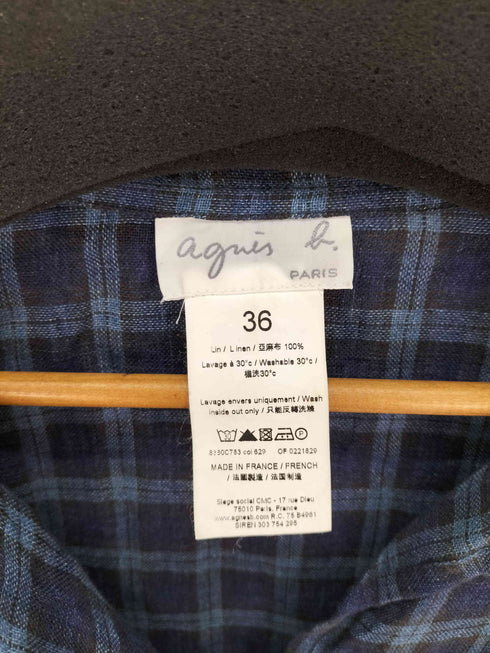 アニエスベー agnes b. PARIS サンライズ期 白タグ チェック リネン シャツ レディース JPN:36