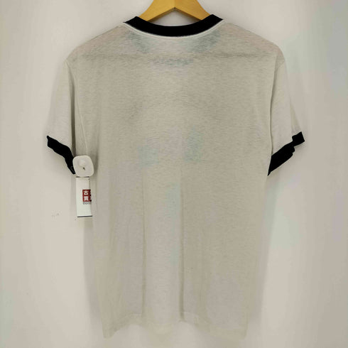 80s シングルステッチ HORSESHOE CURVE 染み込みプリント リンガー Tシャツ メンズ