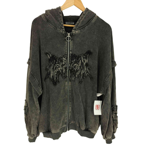 REFLEM レフレム フェード加工 猫耳 フーテッド L/S ジップ パーカー メンズ FREE
