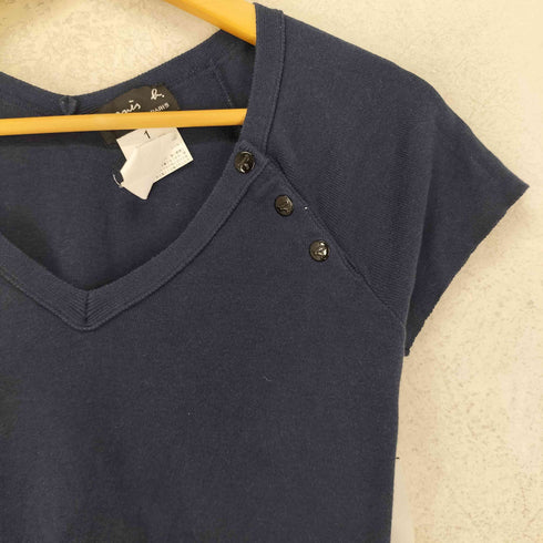 アニエスベー agnes b. PARIS サンライズ期 コットン ボタン Vネック Tシャツ レディース JPN:1