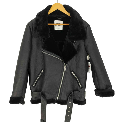 ザラ ZARA フェイクムートン ジャケット ボア ライダース ジャケット レディース import:L