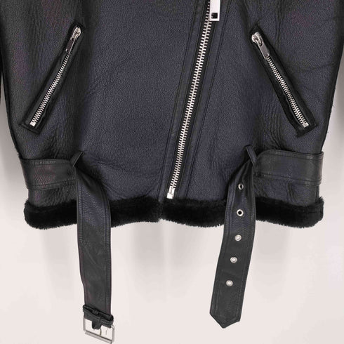ザラ ZARA フェイクムートン ジャケット ボア ライダース ジャケット レディース import:L