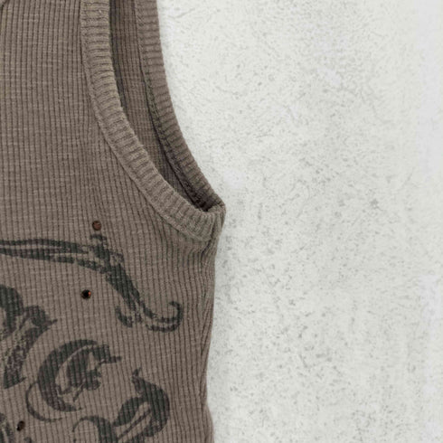 セシルマクビー CECIL McBEE プリント&ラインストーン フロントボタンタンクトップ Y2K レディース