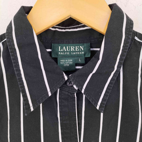 ローレンラルフローレン LAUREN RALPH LAUREN コットン ストライプレギュラーカラーL/S シャツ レディース import:L