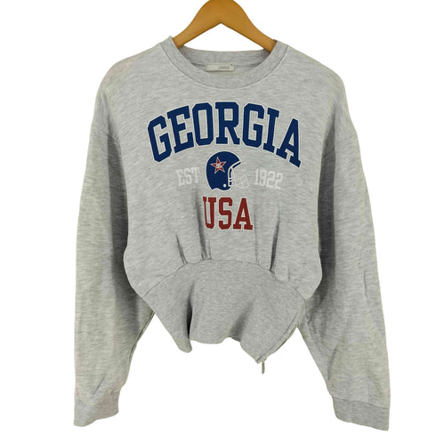 ザラ ZARA クロップド丈 カレッジプリント クルーネックスウェット レディース import:M