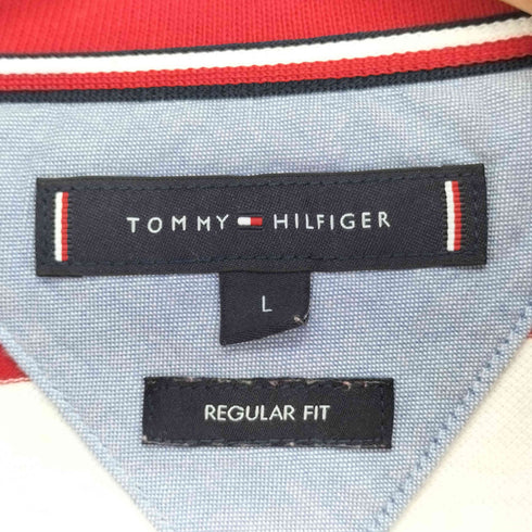 トミーヒルフィガー TOMMY HILFIGER ワンポイント刺繍 ボーダー柄 半袖ポロシャツ メンズ import:L