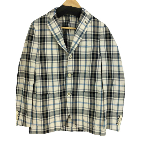 ラルディー二 LARDINI リネン混 マドラスチェック柄 テーラードジャケット メンズ JPN:44