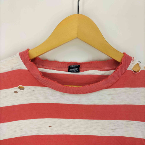 ランズエンド LANDS END 90S USA製 襤褸 ボロ ボーダー クルーネック S/S ポケット Tシャツ メンズ import:M