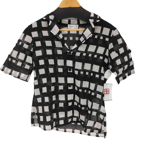 アニエスベー agnes b. PARIS サンライズ期 シースルー チェック柄 S/S シャツ レディース JPN:36