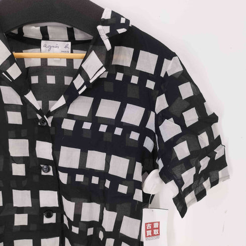 アニエスベー agnes b. PARIS サンライズ期 シースルー チェック柄 S/S シャツ レディース JPN:36