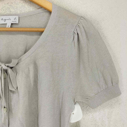 アニエスベー agnes b. PARIS サンライズ期 白タグ シルク混 ハートボタン S/S カーディガン レディース JPN:1