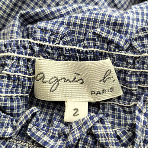 アニエスベー agnes b. PARIS サンライズ期 白タグ フリルデザイン チェック S/S シャツ レディース JPN:2