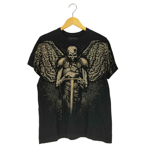 TYCOON USA製 スカル ラメ フェザー 両面プリント Tシャツ メンズ import:M