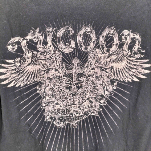 TYCOON USA製 スカル ラメ フェザー 両面プリント Tシャツ メンズ import:M