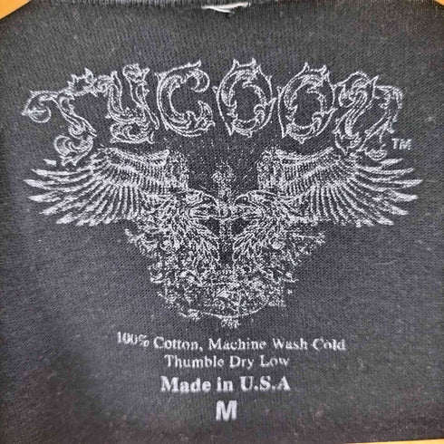 TYCOON USA製 スカル ラメ フェザー 両面プリント Tシャツ メンズ import:M