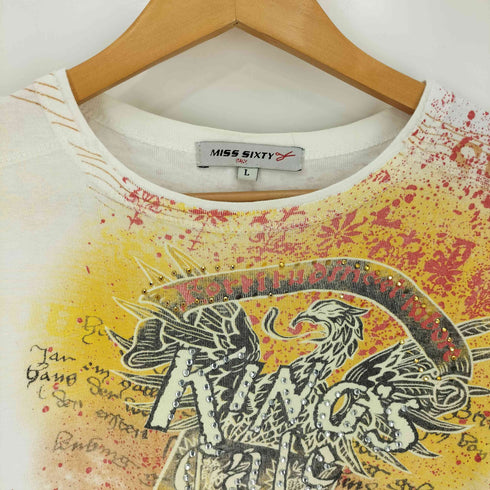ミスシックスティ MISS SIXTY エンブレム ラインストーン 両面プリント Tシャツ Y2K レディース JPN:L