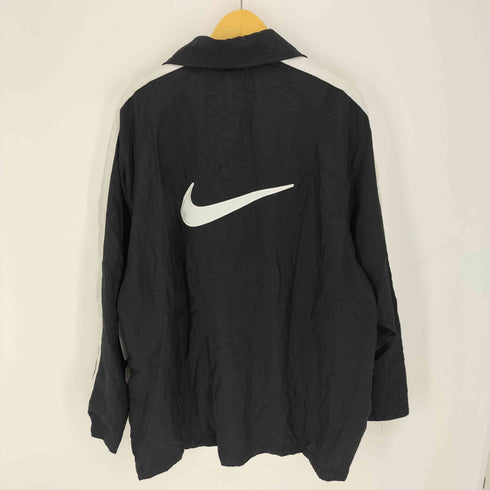ナイキ NIKE 90S 白タグ ビッグ スウッシュ刺繍 ラインスリーブ 比翼 ナイロン レインコート メンズ import:L