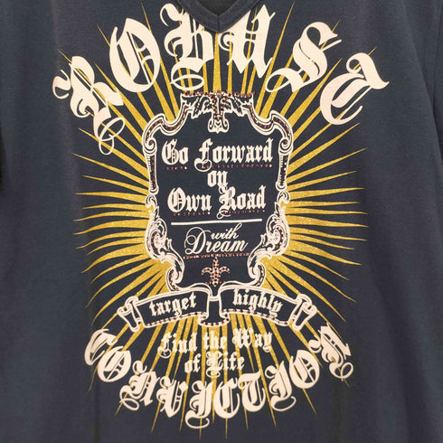 セマンティックデザイン semanticdesign ラインストーン ラメ オールドイングリッシュ 両面プリント Tシャツ Y2K メンズ JPN:L
