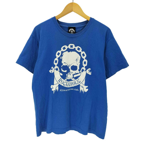 ROCKAHOLIC スカル 髑髏 ドクロ クロスボーン プリント S/S ロック バンド Tシャツ Y2K 25周年 メンズ import:L