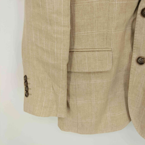 ブルックスブラザーズ BROOKS BROTHERS MILANO FIT チェック ストライプ切替 リネン100 背抜き 2B テーラードジャケット メンズ 37S