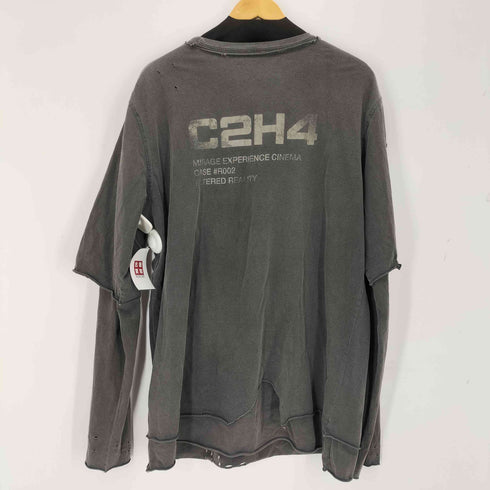 シーツーエイチフォー C2H4 Distressed Double Layer Logo Long Sleeves T-Shir メンズ L