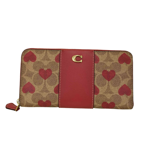 コーチ COACH アコーディオン ジップ ウォレット・カラーブロック シグネチャー キャンバス・ハート プリント レディース