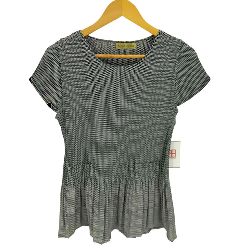 LOVE JOLIE ギザギザストライプ プリ―ス S/S Uネック ブラウス レディース