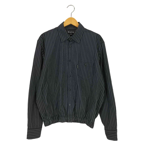 MAINS Black and White Pinstripe Long Sleeve Shirt with Elasticated Hem メンズ import:M