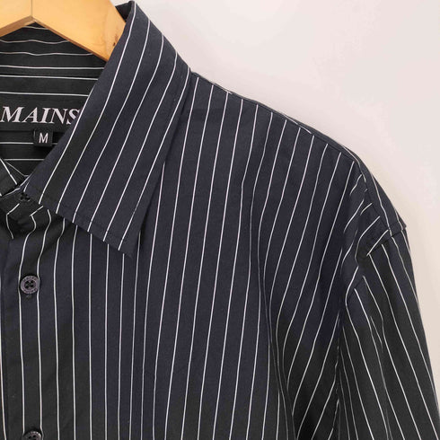 MAINS Black and White Pinstripe Long Sleeve Shirt with Elasticated Hem メンズ import:M