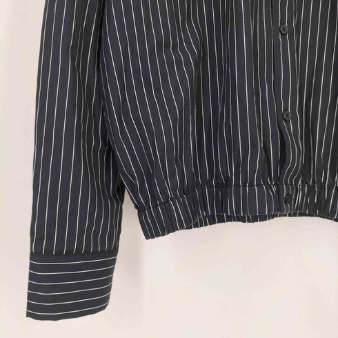 MAINS Black and White Pinstripe Long Sleeve Shirt with Elasticated Hem メンズ import:M
