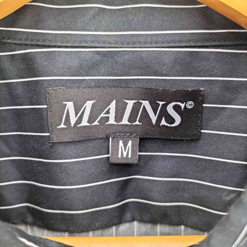 MAINS Black and White Pinstripe Long Sleeve Shirt with Elasticated Hem メンズ import:M