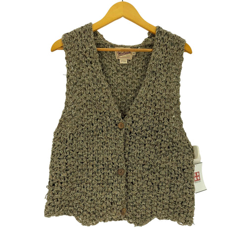 ウールリッチ WOOLRICH 90S OATMEAL HANDKNIT かぎ針編み ハイゲージ 木製ボタン ウール ニットベスト レディース import:M