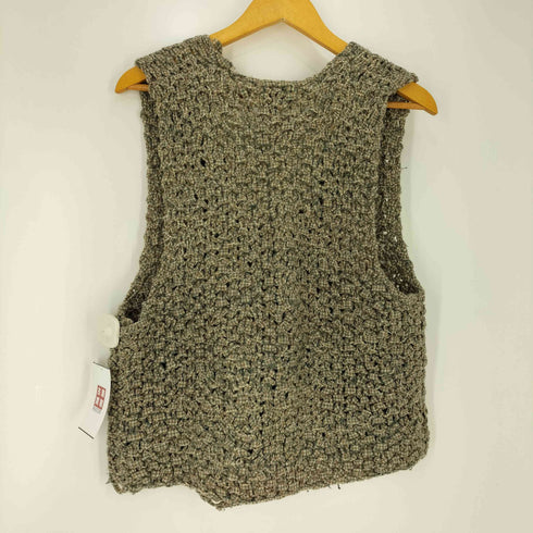 ウールリッチ WOOLRICH 90S OATMEAL HANDKNIT かぎ針編み ハイゲージ 木製ボタン ウール ニットベスト レディース import:M