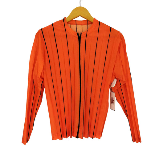 イッセイミヤケ ISSEY MIYAKE 90s 99AW ノーカラー ストライプ ジップアップ プリーツ ジャケット レディース JPN:M
