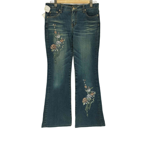 T.S.J JEANS Y2K 花柄 ラインストーン フレアデニムパンツ レディース 28