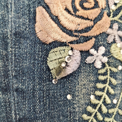 T.S.J JEANS Y2K 花柄 ラインストーン フレアデニムパンツ レディース 28