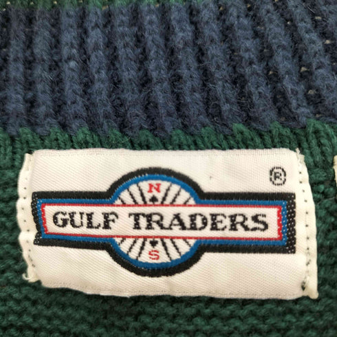 90s GULF TRAGERS ストライプ コットン Vネック ニットベスト メンズ JPN:L