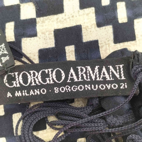 ジョルジオアルマーニ Giorgio Armani 黒タグ フリンジ シルク100% 総柄ストール メンズ