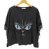 premonition 猫アートプリント フリンジ袖 クルーネックTシャツ y2k レディース