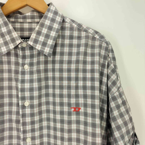 ディーゼル DIESEL S-DOUBLER ワイドシルエット レイヤードスリーブ チェック シャツ メンズ import:L