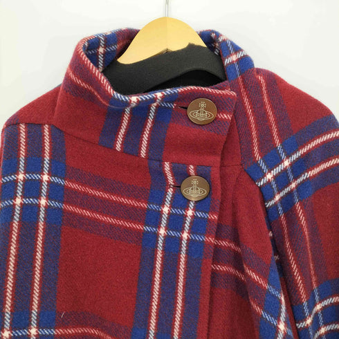 ヴィヴィアンウエストウッドレッドレーベル Vivienne Westwood RED LABEL オーブボタン アシンメトリー ウール ドルマン オーバーサイズ チェック コート レディース 00