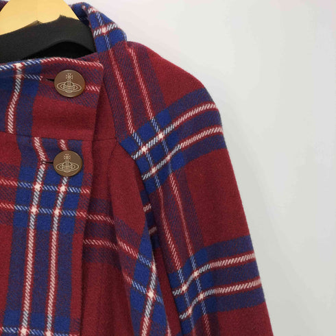 ヴィヴィアンウエストウッドレッドレーベル Vivienne Westwood RED LABEL オーブボタン アシンメトリー ウール ドルマン オーバーサイズ チェック コート レディース 00
