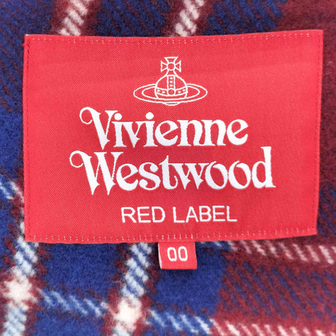 ヴィヴィアンウエストウッドレッドレーベル Vivienne Westwood RED LABEL オーブボタン アシンメトリー ウール ドルマン オーバーサイズ チェック コート レディース 00