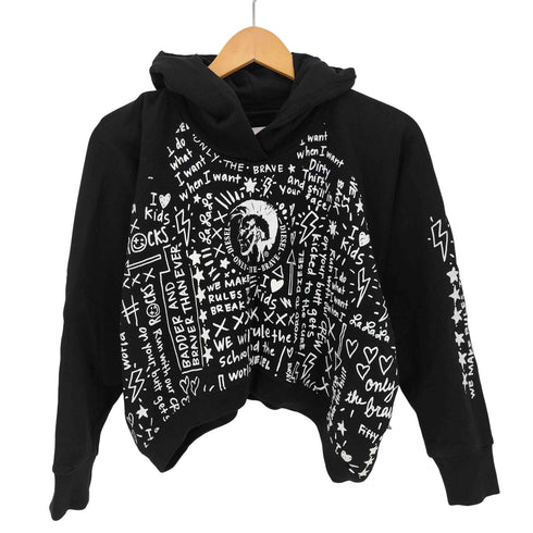 ディーゼル DIESEL モノトーン センターブレイブマン 総柄グラフィックプリント クロップド プルオーバーパーカー レディース UK:12