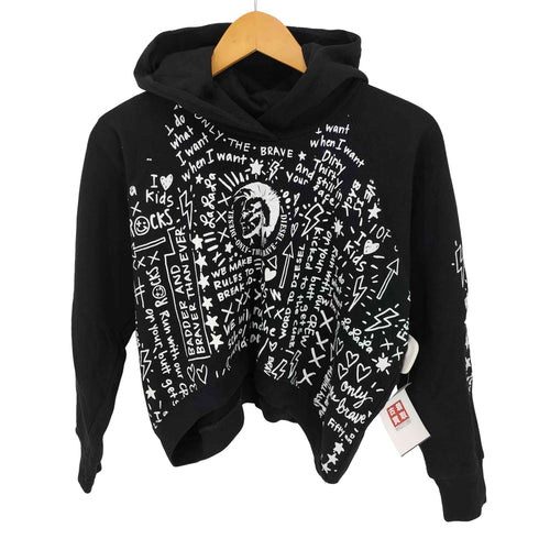 ディーゼル DIESEL モノトーン センターブレイブマン 総柄グラフィックプリント クロップド プルオーバーパーカー レディース UK:12
