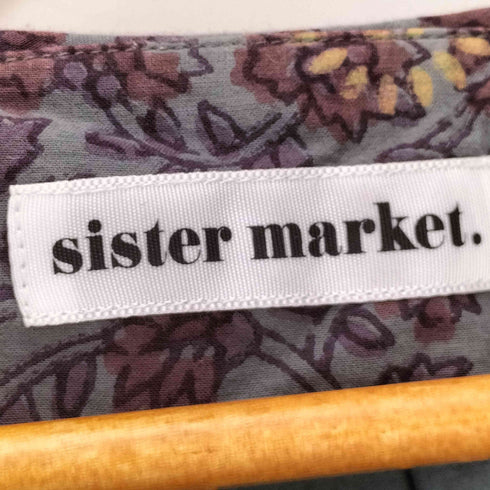 sister market 刺繍 花柄切替 リボン バルーン袖 スキッパーネック コットン ワンピース レディース