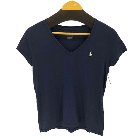 ポロラルフローレン POLO RALPH LAUREN フロントロゴ Vネック Tシャツ レディース JPN:XS