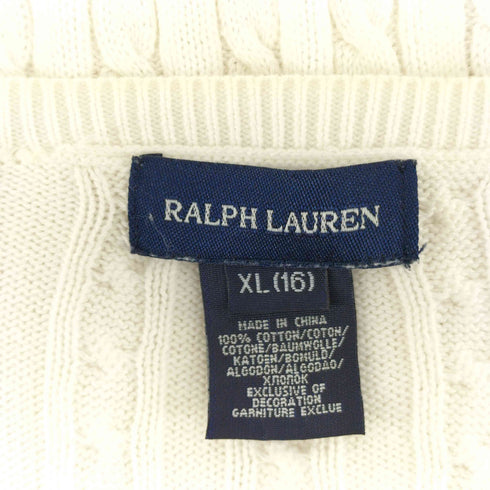 ラルフローレン RALPH LAUREN ポニー刺繍 編み込み コットン カーディガン レディース import:XL