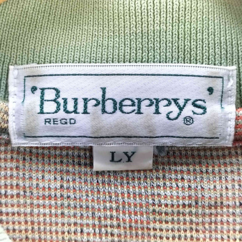 バーバリーズ BURBERRYS 80-90S OLD 銀タグ 英国製 ホースロゴ 刺繍 総柄 チェック L/S ポロ シャツ カットソー メンズ import:L